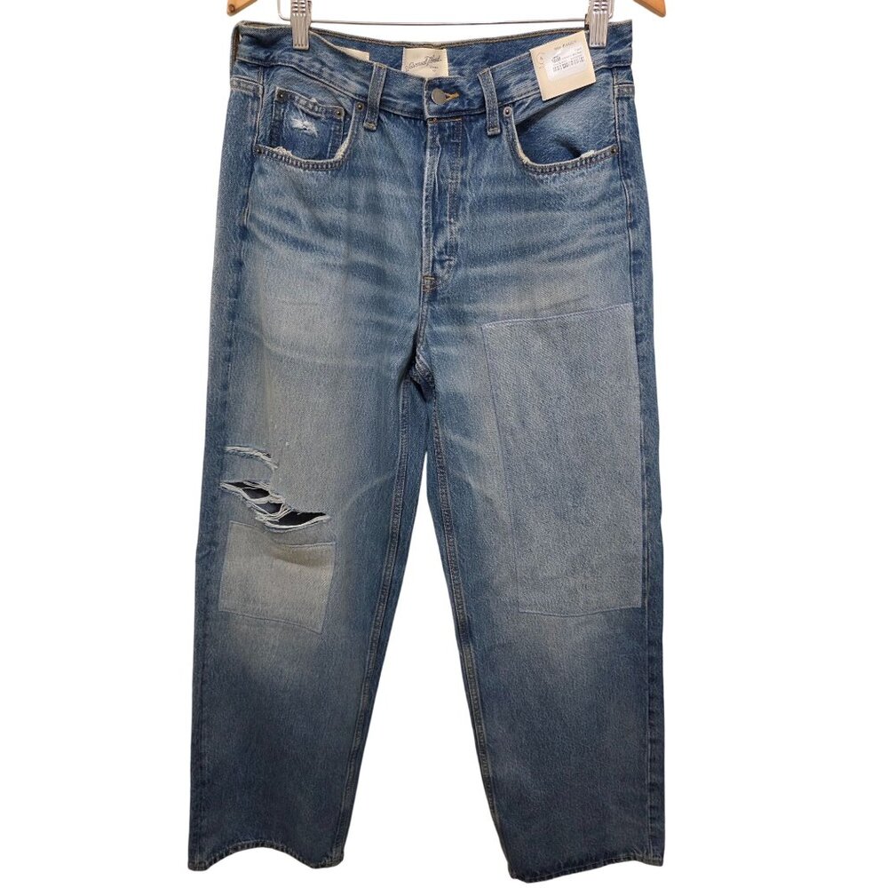 NWT Universal Thread 90 Look Patchwork Medium Wash Distressed Button-Fly Jeans 8